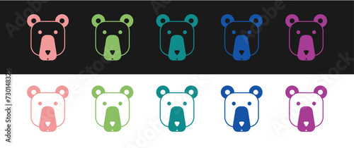 Set Bear head icon isolated on black and white background. Vector