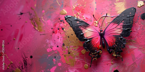 Pink butterfly abstract oil painting  mixed art digital painting.