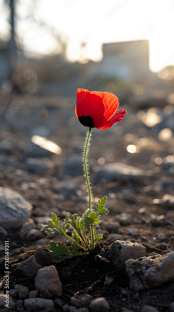 a single poppy in a warzone