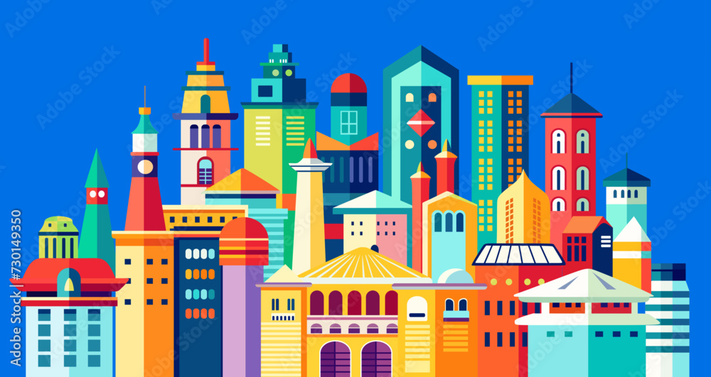 Landscape set of buildings silhouette on a background