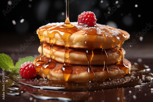 Breakfast with a giant pancake	 photo