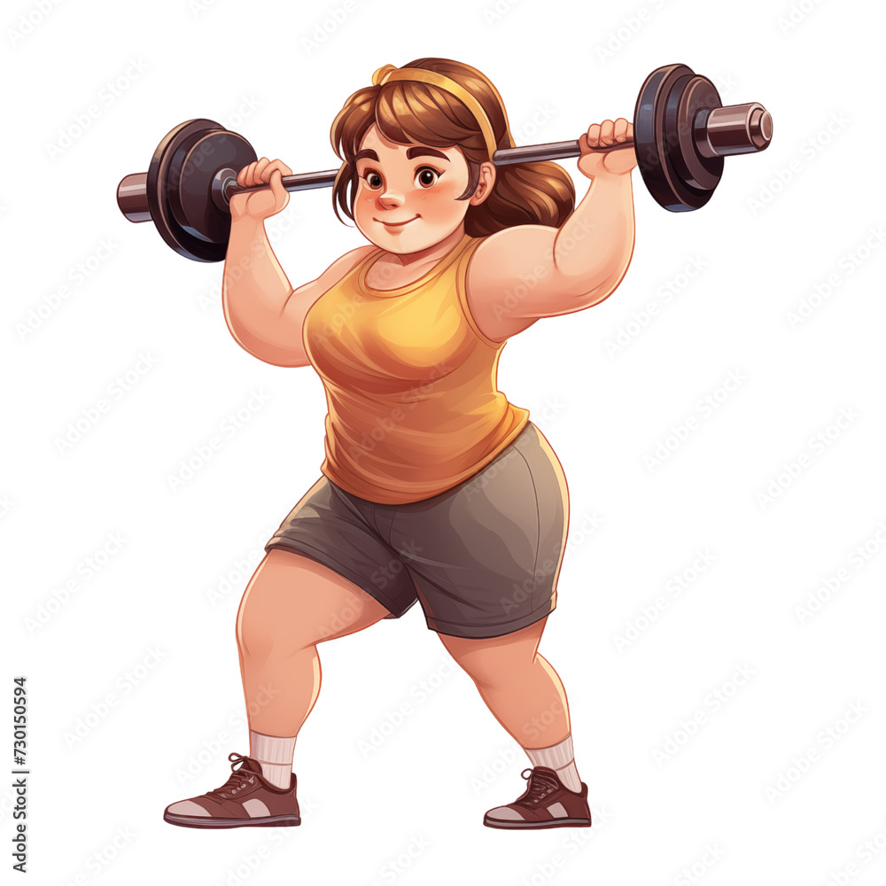 Obraz premium Illustration of a woman lifting weights, overweight woman doing weight squats 