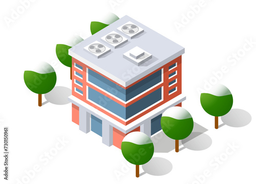 Isometric 3D cityscape view of the top of the house