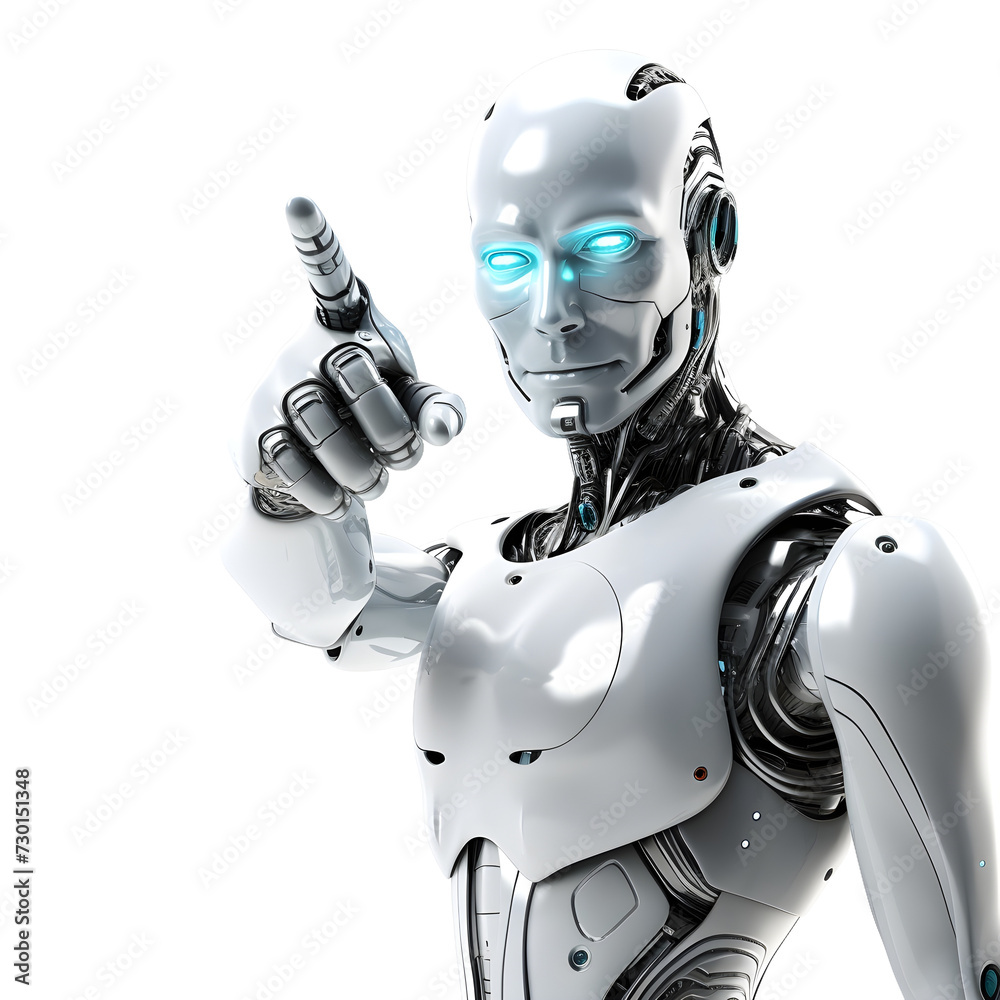 humanoid robot man pointing isolated on transparent background humanoid robot man pointing isolated on transparent background