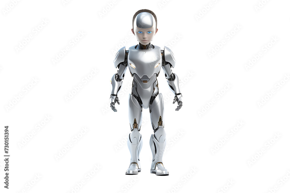 robot child stand isolated on transparent background