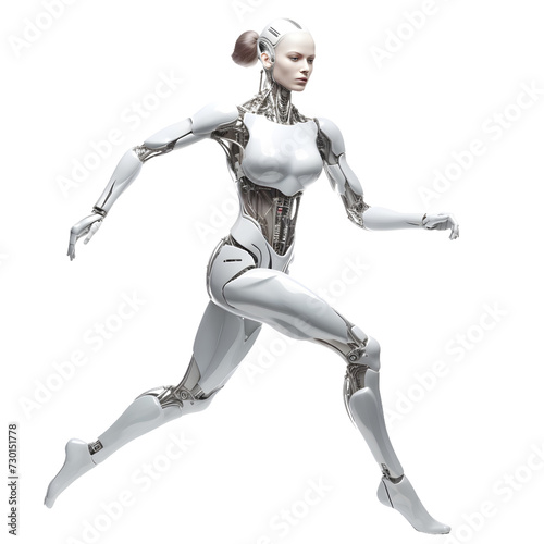 robot woman running isolated on transparent background