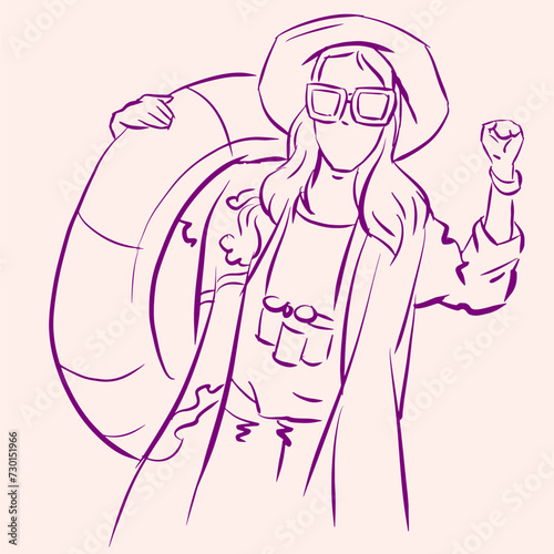 sketch of a person and rubber ring in summer vector for card decoration illustration