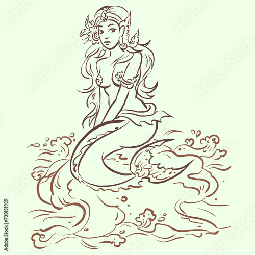 girl in mermaid costume vector for card decoration illustration