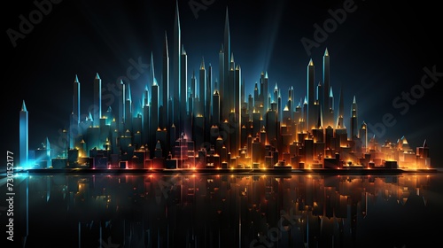 A futuristic city skyline glowing with lights at night