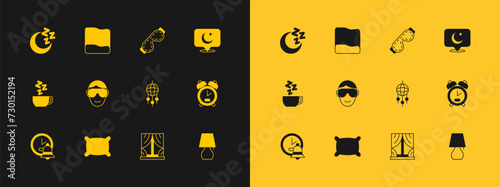 Set Moon and stars, Pillow, Dream catcher with feathers, Window curtains, Eye sleep mask, and icon. Vector