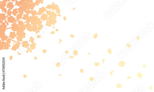 Vector illustration of Gradation silhouette background of falling cherry blossom petals (orange)