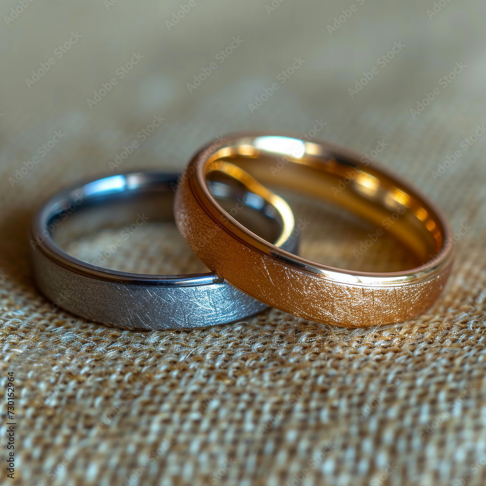 Wedding rings on a background of burlap, shallow depth of field Wedding rings on a background of burlap, shallow depth of field