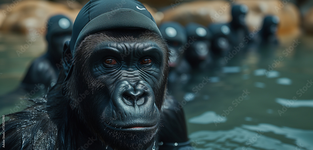 Gorillas as athlets, from boxing rings to gymnastics mats, in realistic, in dynamic images. Gorillas as athlets, from boxing rings to gymnastics mats, in realistic, in dynamic images.