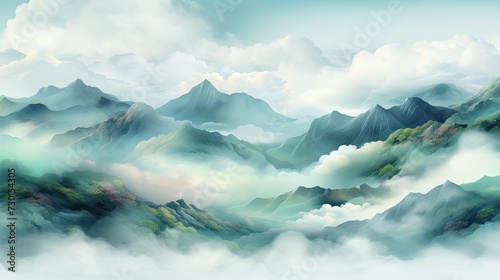 landscape with clouds. Generative AI © anna