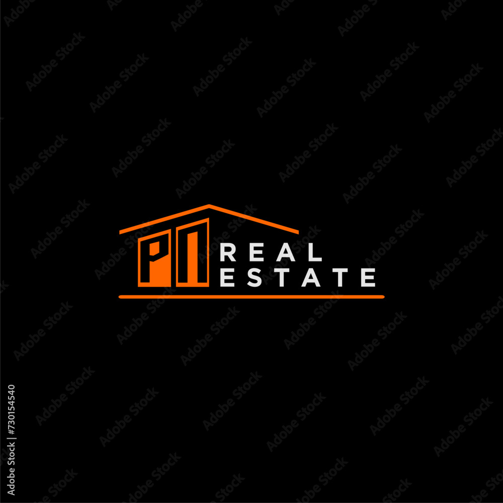 PN letter roof shape logo for real estate with house icon design