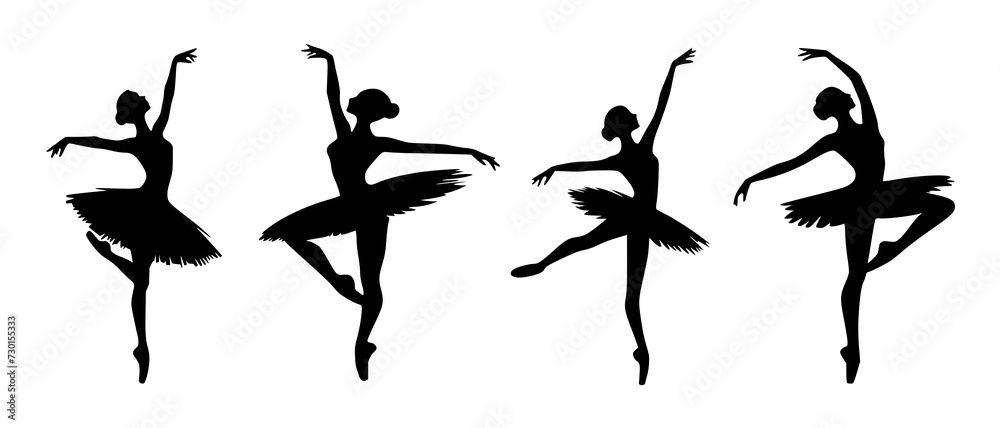Silhouettes of Female Dancers in Stylish Moves and Poses black filled vector Illustration Silhouettes of Female Dancers in Stylish Moves and Poses black filled vector Illustration