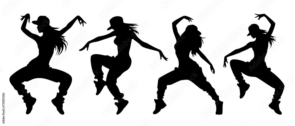 Silhouettes of Female Dancers in Stylish Moves and Poses black filled vector Illustration Silhouettes of Female Dancers in Stylish Moves and Poses black filled vector Illustration