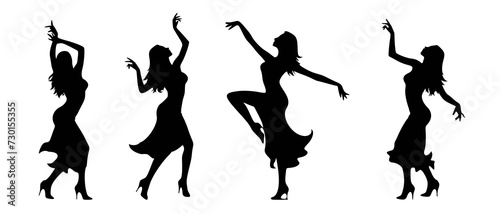 Silhouettes of Female Dancers in Stylish Moves and Poses black filled vector Illustration