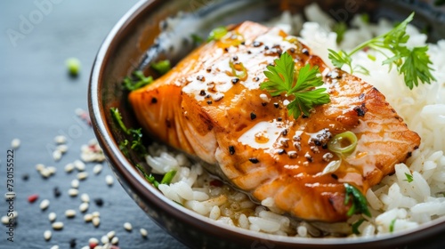 deliciousi salmon with rice in the bowl Japanese food