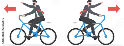 Two bike are moving in the opposite direction. businessman ambitious in disagreement ,unable working together moving

