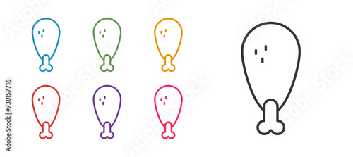 Set line Chicken leg icon isolated on white background. Chicken drumstick. Set icons colorful. Vector