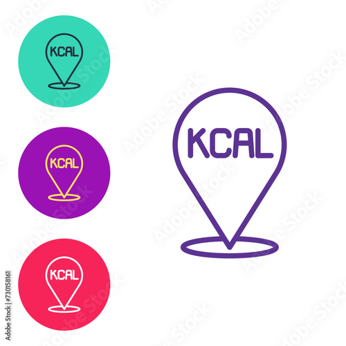 Set line Kcal icon isolated on isolated on white background. Health food. Set icons colorful. Vector