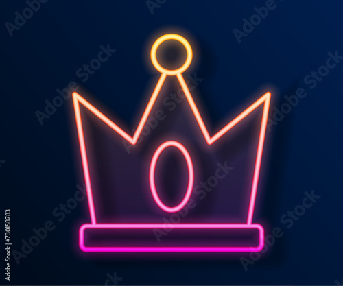 Glowing neon line King crown icon isolated on black background. Vector