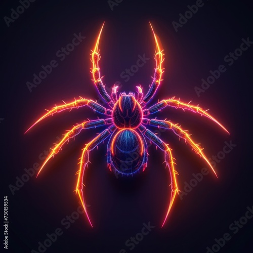 Neon Spider Illustration on Dark Background Showcasing Digital Art Design