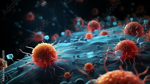 Microscopic view of cancer cells in a dynamic, natural cellular environment