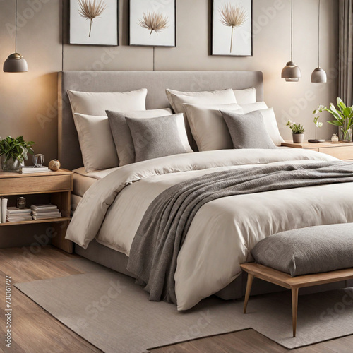 Modern bedroom interior home design, elegant style © StellarK