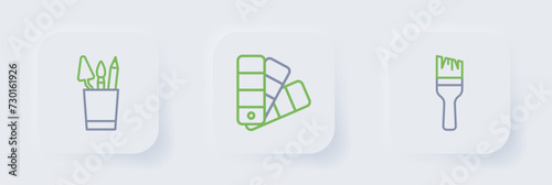 Set line Paint brush, Color palette guide and Pencil case stationery icon. Vector