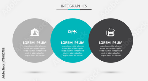 Set Sniper optical sight, Tourist tent and Hiking backpack. Business infographic template. Vector