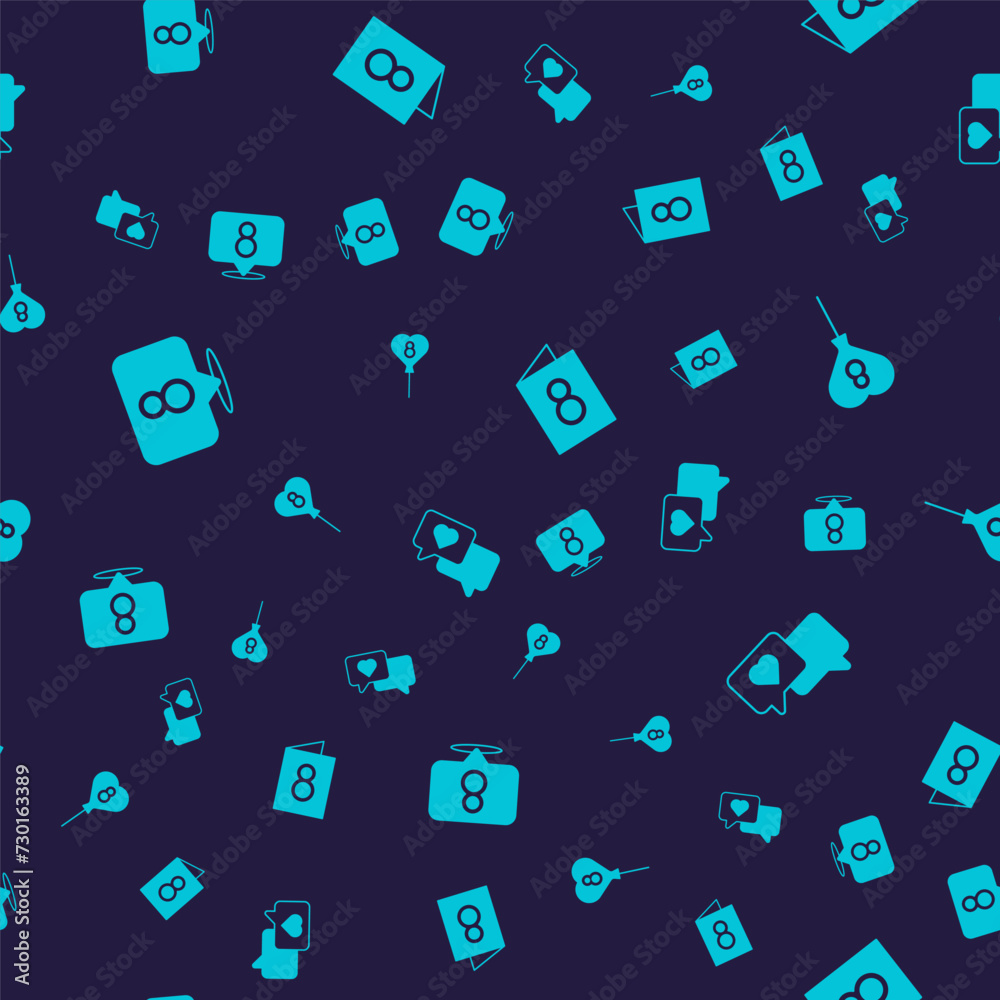 Set 8 March, Balloons with, Greeting card and Heart speech bubble on seamless pattern. Vector Set 8 March, Balloons with, Greeting card and Heart speech bubble on seamless pattern. Vector