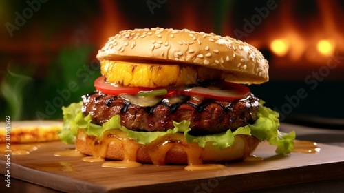 A tropical delight the Teriyaki Pineapple Burger feat AI generative