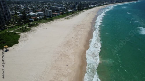 Long Sandy Stretch Of Palm Beach - The World's Cleanest Beach - Southern Gold Coast, Queensland, QLD - Australia - Drone Shot photo