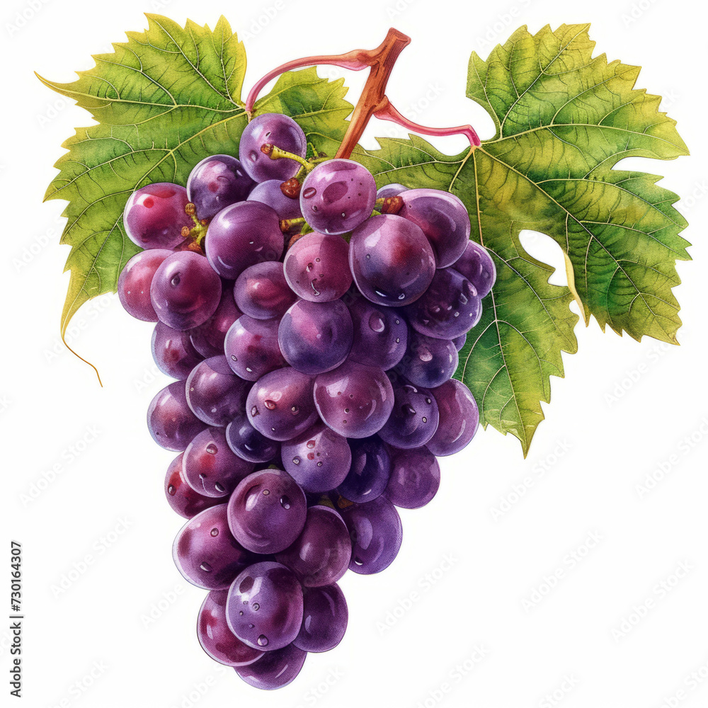 Fototapeta premium Red grape with leaves isolated on white background.