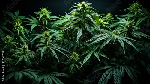 Dense green cannabis leaves flourishing in an organic setting