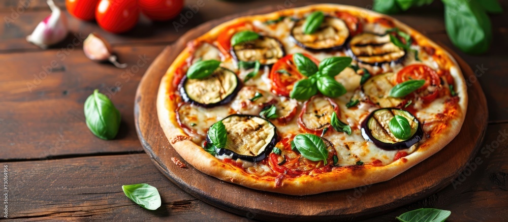 Pizza with grilled zucchini and eggplant, made with nutritious vegetables.
