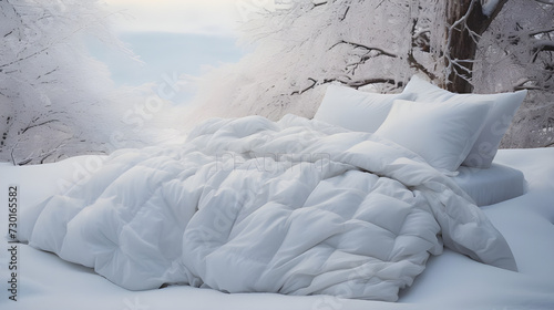 modern bed in winter