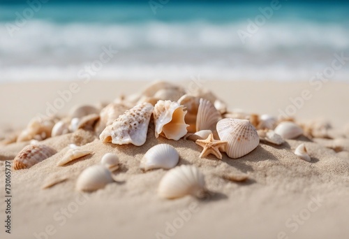 Sea shells in sand pile isolated on white background © ArtisticLens