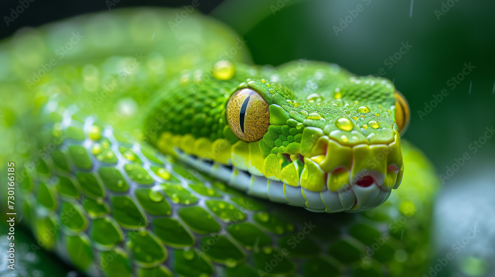 Closeup of green snake with yellow eyes. Green snake is symbol of 2025. Closeup of green snake with yellow eyes. Green snake is symbol of 2025.