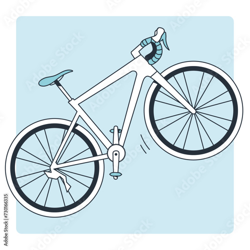 Line illustration of a road bike with blue tone and shadow