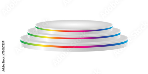 Realistic gray color Podium mockup with multicolor stripes