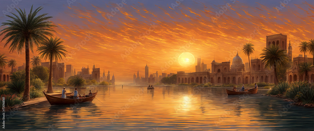 Sunset over the Tigris River and Baghdad city -  City of Dreams