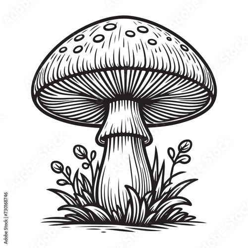 Mushroom coloring page black and white vector illustrations for kids
