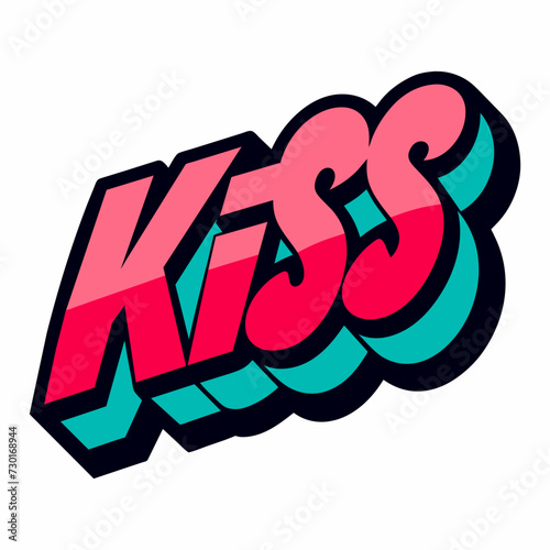 The word KISS in street art graffiti lettering vector image style on a white background.
