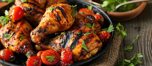 Herbed bbq chicken with fresh tomatoes and grilled