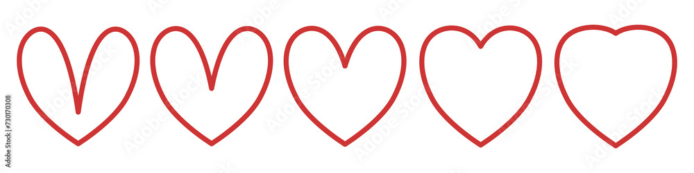 Red ribbon line stroke love heart icon set vector Red ribbon line stroke love heart icon set vector