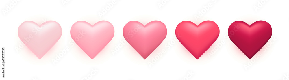 3d shape Realistic hearts collection in pink colors. Symbol love. Vector illustration