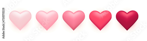 3d shape Realistic hearts collection in pink colors. Symbol love. Vector illustration